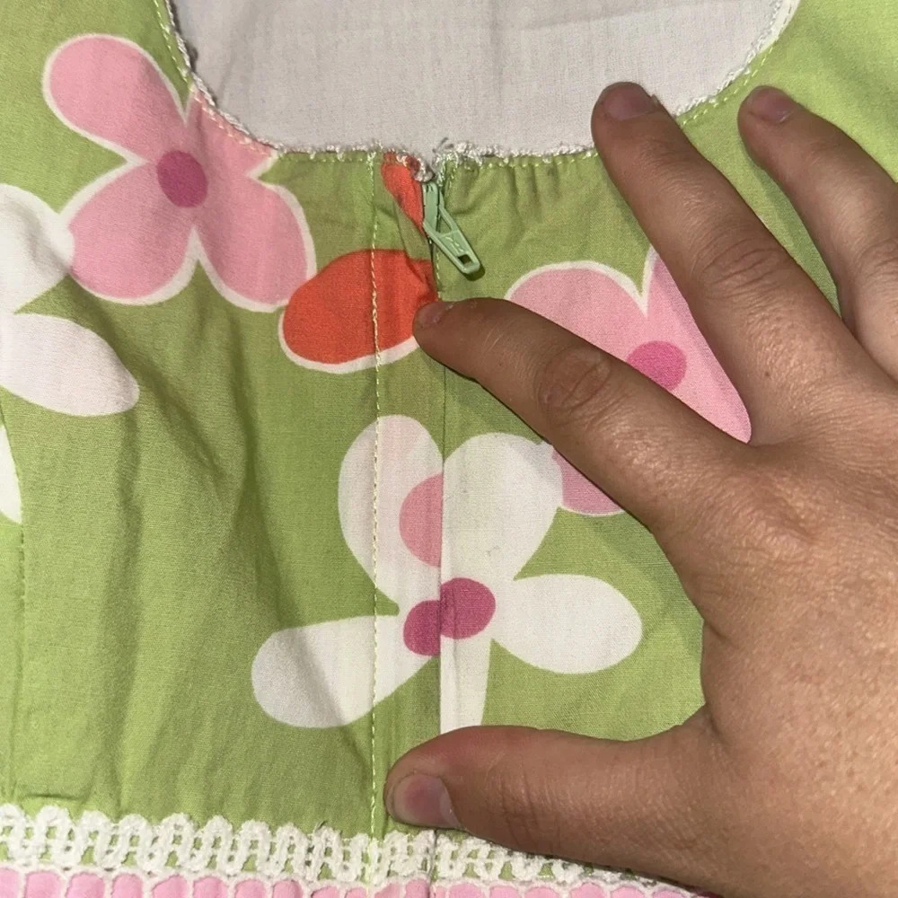 Lilly Pulitzer Green Floral Cotton Dress Size 7 Kids - Picture 3 of 5